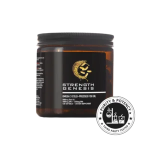 Strength Genesis Omega 3 Cold-Pressed Fish Oil, 120 softgels, with third-party tested purity and potency seal